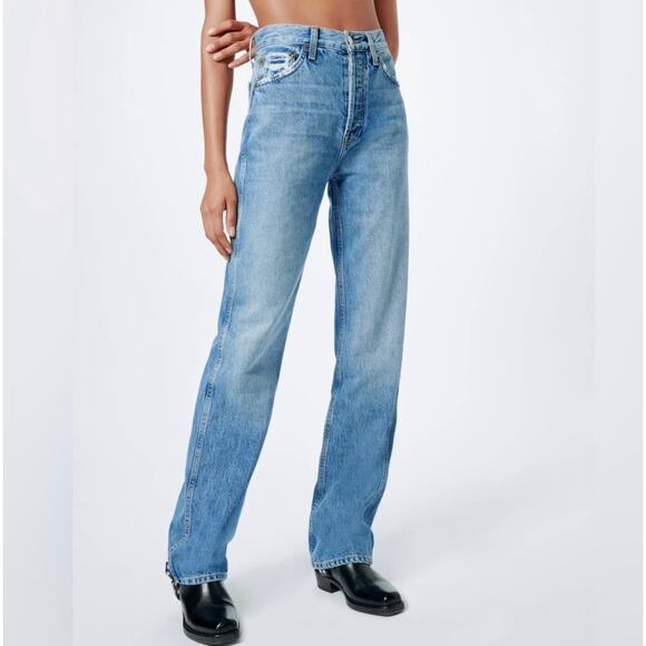 Re/Done Distressed Jeans Size 25 US 90s High Rise Loose in Worn Blue - Picture 1 of 11